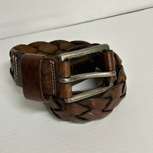 Abercrombie & Fitch Brown Leather Braided Belt S/M Moose Logo Vintage Unisex
